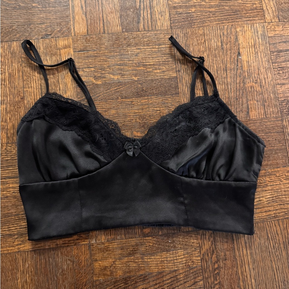 Garage Black Satin Lace Top